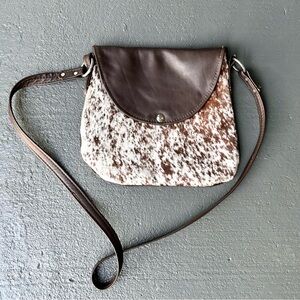 Genuine Hair on Hide Speckled Chestnut Brown Cowhide Western Satchel Hobo Bag